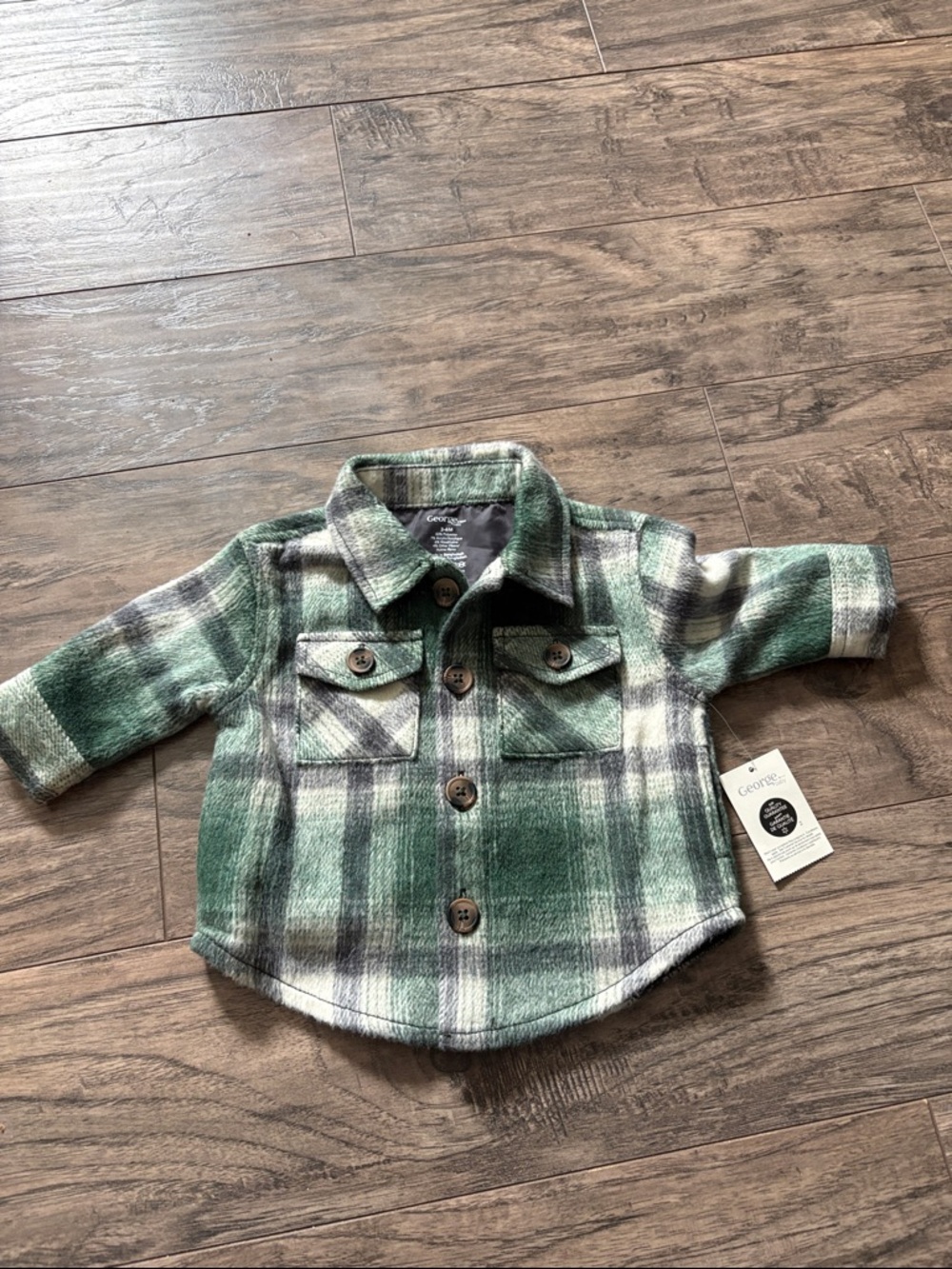 Green Plaid Button-Front Shirt Jacket for babies